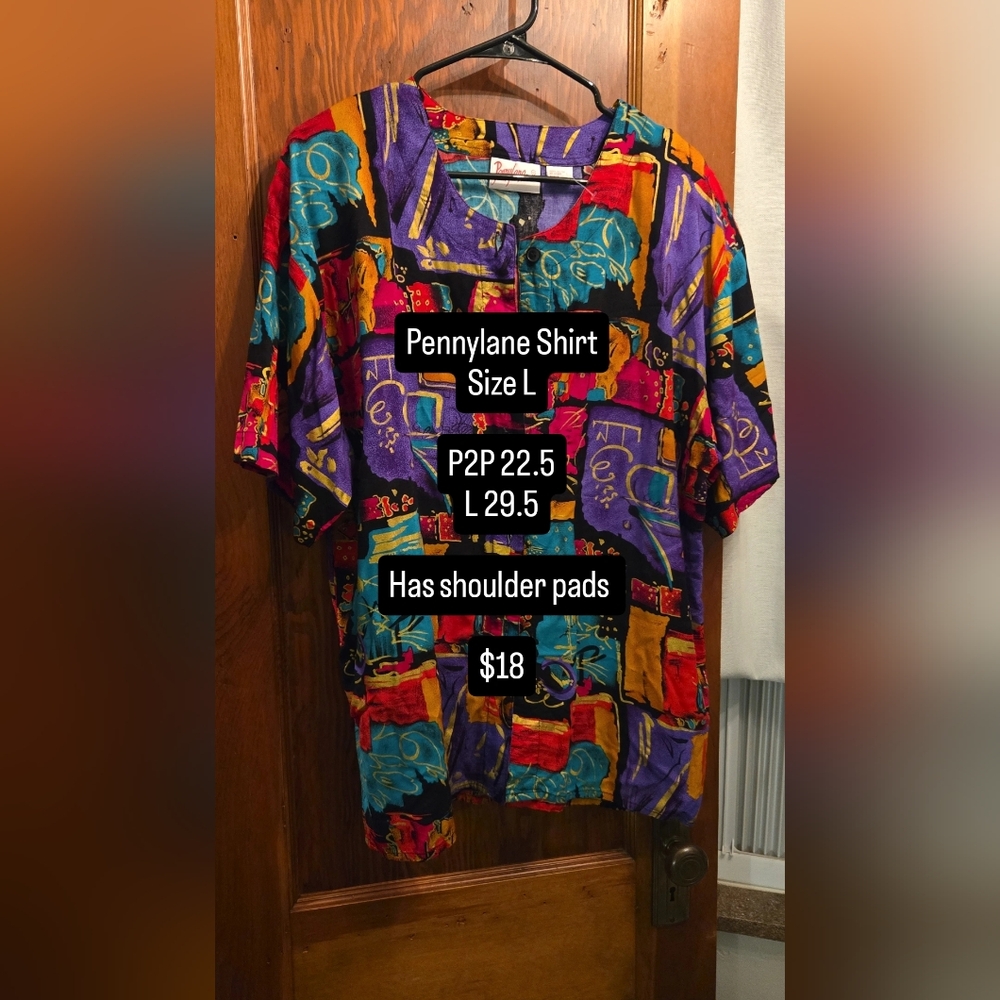 Abstract Art Print Button Down Blouse - Picture 1 of 1